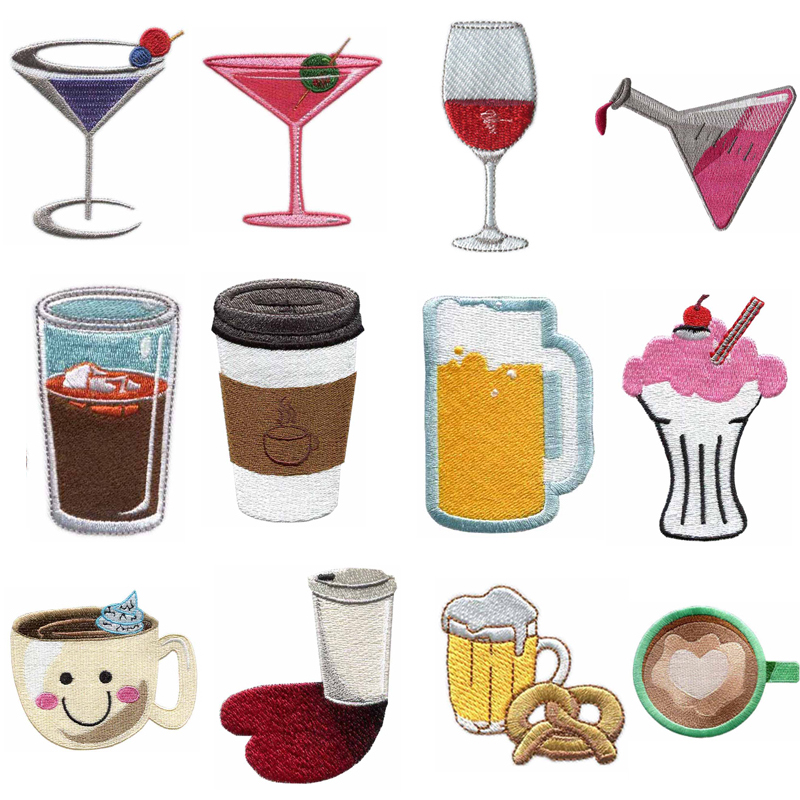 Wine Beer Hat - Opstrijkbare geborduurde patches met bekers en